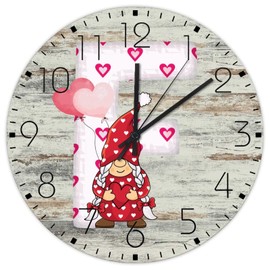 Autravelco Wood Wall Clock Round Silent Non-Ticking White Initial Letter F Valentine's Day Gnomes Beautiful Wall Clocks English Alphabet Monogrammed Wall Decor for Restroom Patio Garden 15 Inch