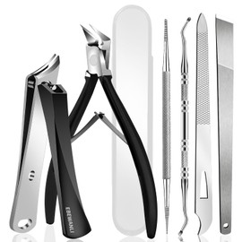 EBEWANLI Ingrown Toenail Removal Kit, 6PCS Stainless Steel Toe Nail Kit, Straight Edge Oblique and Curved Slanted Nail Clippers Cutters for Ingrown Nails, Professional Pedicure Tool at Home