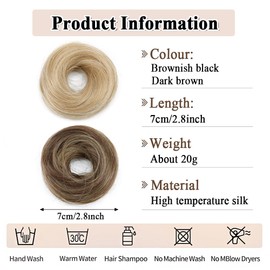 XFSRG Bun Hairpiece with Elastic Band, Fluffy Natural Hair Extensions, Real Hair, Headband, Braid, Messy Bun Hairpiece, Gifts for Women (Golden Brown & Gold)