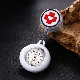 Lancardo Clip On Nurse Watch: Retractable Quartz Silicone Cover Cartoon Medical Symbol Pattern Badge Easy to Read for Women Men Doctor