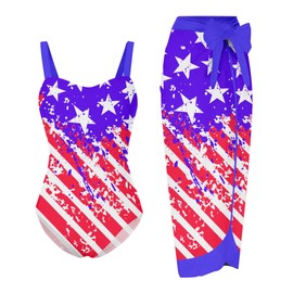 uideazone Girls Patriotic Bathing Suits Size 9 10 Hawaiian Red White and Blue Sun Protection Swimsuit Quick Dry 4th of July 2 Pieces Swimwear with Wrap Cover Up Beach Skirt