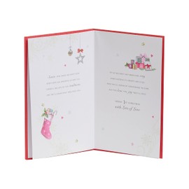 Baby Girl First Christmas Card with Envelope - Lovely, Cute, Design with Christmas Tree, Presents and Soldiers
