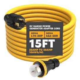 Tellegloww 15FT NEMA L14-30P to SS2-50R RV Marine Power Generator Adapter Cord, 30A 4 Prong Locking Generator L14-30P Male to 50A Marine Shore Power SS2-50R Female with Locking Ring 125V/250V