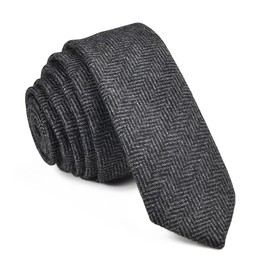 VOBOOM Mens Necktie Skinny Tweed Pattern Woolen Neck Tie (06 Black)