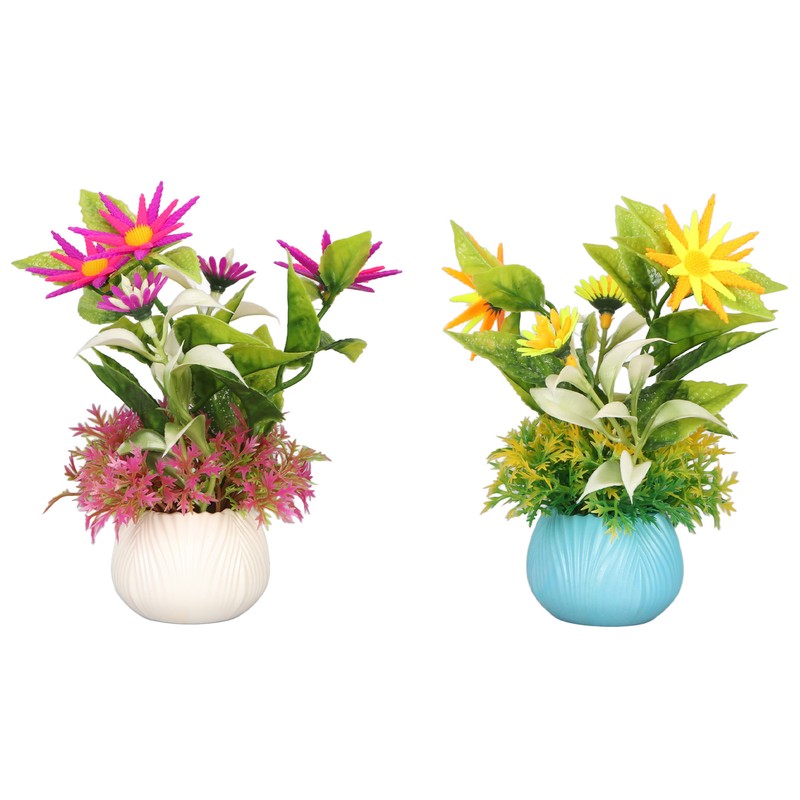 2pcs Artificial Aquarium Plants Silicone Flowers Reusable Resin Pots Fish