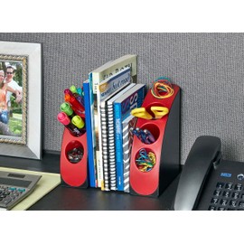 AdirOffice Smart Quarter sujetalibros y organizador de computadora de oficina – Plástico resistente con parte inferior antideslizante – Incluye pozos de almacenamiento para mantener tus bolígrafos/lápices en su lugar para la oficina/escuela/biblioteca us