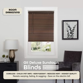 Cordless Room Darkening Mini Blind - 35 Inch Width, 64 Inch Length, 1" Slat Size - Mahogany - Cordless GII Deluxe Sundown Horizontal Windows Blinds for Interior by Achim Home Decor