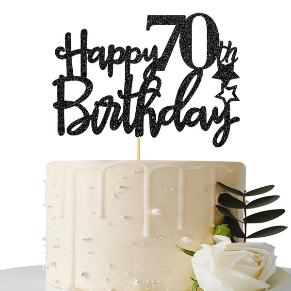 Decoración para tarta de 70 cumpleaños con texto en inglés"Hello 70,Cheers to 70 Years", 70 y fabulosa decoración para fiestas, color negro