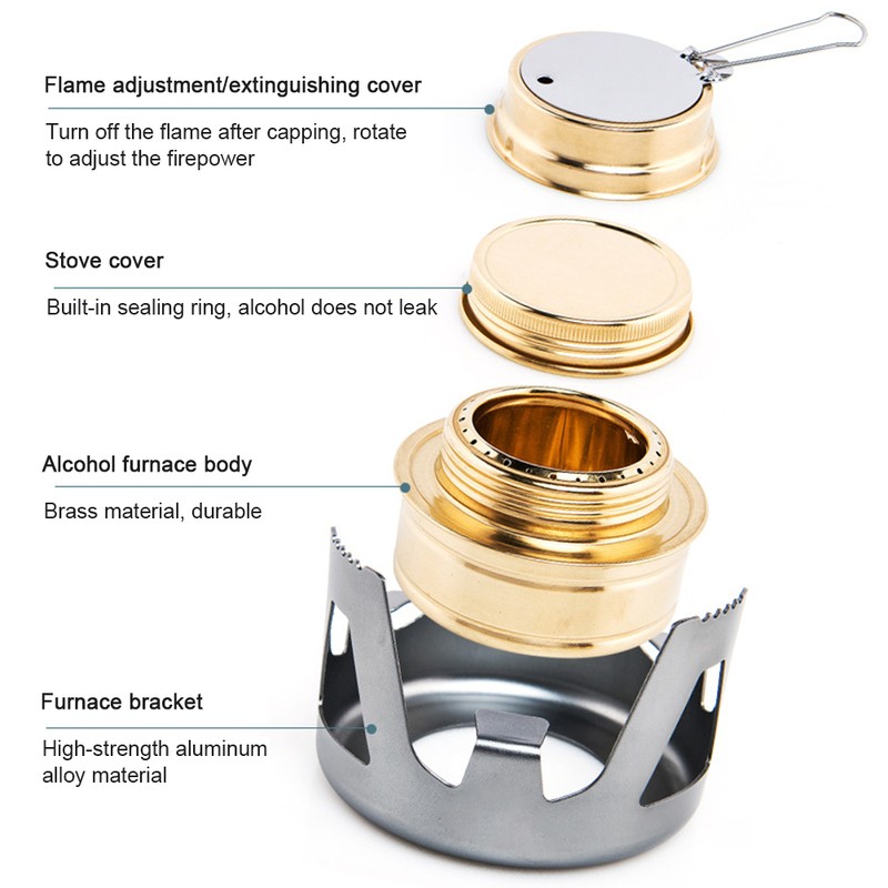 Mini Copper Spirit Cooker Portable Camping Stove with Aluminum Stand