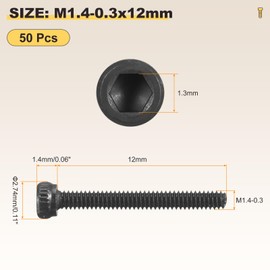 METALLIXITY Socket Head Cap Screws(M1.4-0.3x12mm)50Pcs, Carbon Steel Allen Socket Drive DIN912/ISO4762 Metric Oxide - Machine Grade 12.9 Internal Hex Screw UNC Coarse, Black