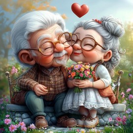 KEYIFA 5D Elderly Love Diamond Art Painting Kit, DIY Crystal Art Diamond Painting Pictures, Full Drill Canvas Photo Diamond Painting Kits for Adults, Home Wall Decor 30x30cm