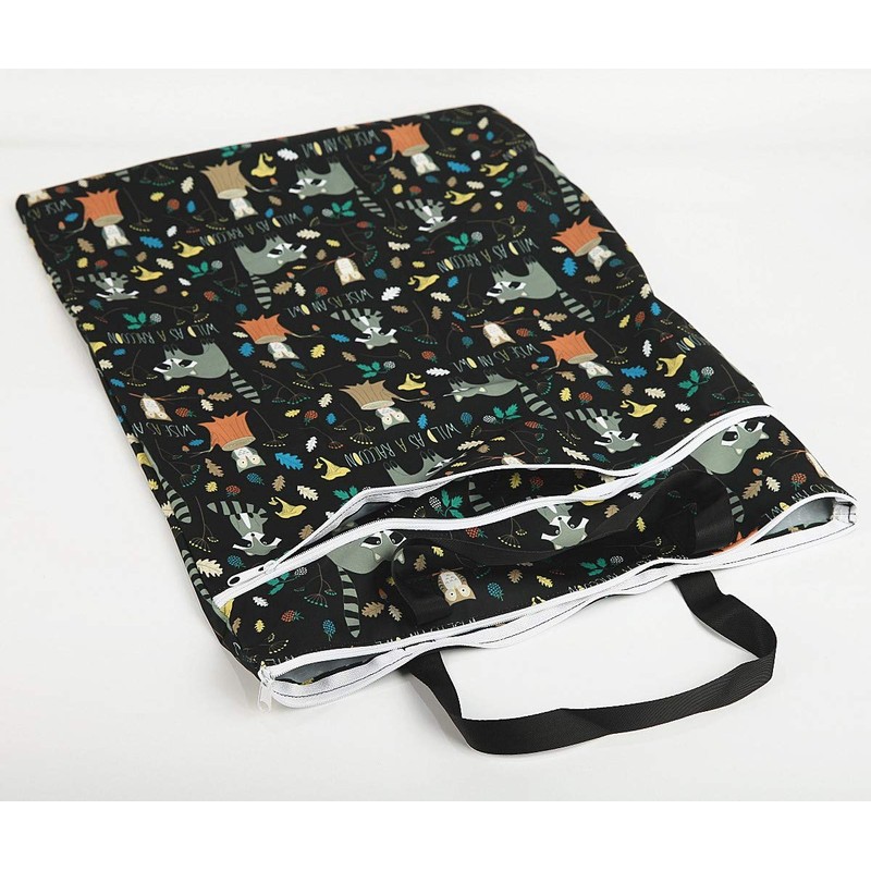 (Raccoon) - Large Hanging Wet/Dry Cloth Nappy Pail Bag for