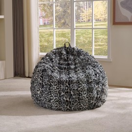 Fluffy Faux Rabbit Fur Bean Bag Chair Cover(No Filler),Cozy Shaggy Bubble Stuffed Animal Storage Large Bean Bag Cover for Bedroom Living Room,Fuzzy Bean Bag Cover Girls Teens Adult,Snow Leopard