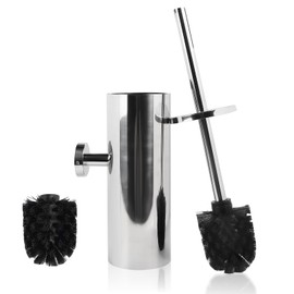 EXLECO Stainless Steel Toilet Brush with Replacement Brush Water Collection Container Toilet Brush & Toilet Brush Holder Wall Mounted Standing Toilet Brush Holder Bathroom Accessories Toilet Set