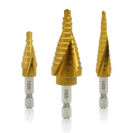 GMTOOLS Step Drill Bit Set, 3 Pcs Titanium High Speed Steel Unibit Drill Bits, Stepped Up Bits for Sheet Metal, DIY Lovers with Aluminum Case, Total 28 Sizes for Multiple Hole