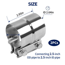 Exhaust Clamp, Stainless Steel Muffler Band Clamp, Lap Joint Band Clamp Stainless Steel for Pipes, Mufflers, Catalytic Converters (2, 2.5inch)