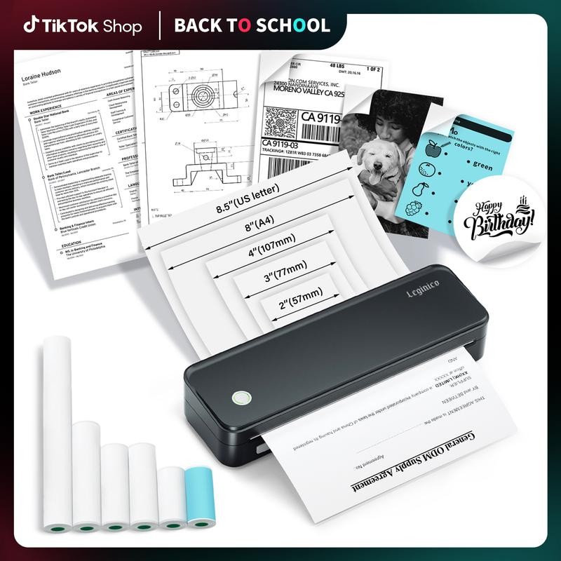 JADENS Portable Printer with 6 Rolls of Thermal Paper, Inkless