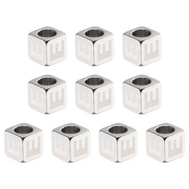sourcing map 10Pcs Stainless Steels Letter Beads Alphabet Letter E Cube Silver Metallic Large Square Metal Dice Beads for Jewelry Bracelets Necklaces Earrings