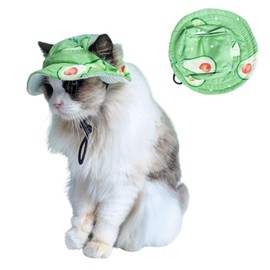 BT Bear Dog Hat, Dog Bucket Hats Breathable Round Cap with Ear Hole Outdoor Travel Sun Protection Summer Hat for Cat Puppy Small Dogs,Green-M