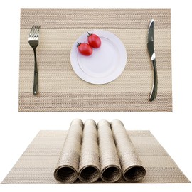 Place Mats Washable 30 x 45 cm Beige Wipe Clean Place Mats Set of 4 Cotton Linen Tear-Resistant Heat Resistant Non-Slip Place Mats for Dining Table Kitchen Hotel Home Restaurant