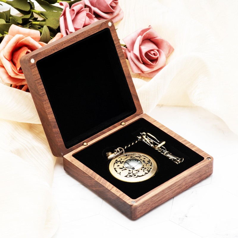 Walnut Wood Pocket Watch Box Portable Single Pocket Watch Display