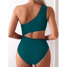 Fanuerg - Traje de baño de una sola pieza para mujer, con control de abdomen, traje de baño sexy con corte, Azul Verde, Small