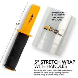 Mini Stretch Wrap 5 Inch Plastic Stretch Film for Pallet Wrap - Stretch Wrap for Moving Supplies - 5 Inch x 1000 Feet, 80 Gauge, 1 Pack with Handle