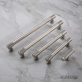 Alzassbg 6 Pack Brushed Satin Nickel Cabinet Pulls, 5 Inch(128mm) Hole Centers Kitchen Hardware Knurled Cabinet Handles for Cabinets and Drawers AL3017SN