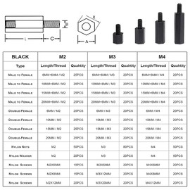 M3 Nylon Screw Nut 320 Piece Set Hex Spacer Screw Set Standoffs M3 Hex Hex Head Hex Bolt Nut Kit for PCB Fixing Machinery Repair Precision Machinery with Storage Case Black (M3)