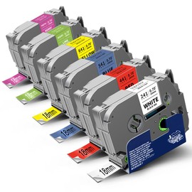 Topcolor 6-Pack 18mm Label Tape Compatible for Brother P-Touch Label Tape 3/4" Tze Tz Tape 18mm 0.7" Laminated Colored Label Maker Tape for PTD400 PTD610BT PTD410, White/Red/Yellow/Blue/Green/Pink