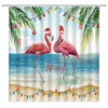 ASVEAS Christmas Flamingo Shower Curtain Tropical Bird Pine Tree Santa