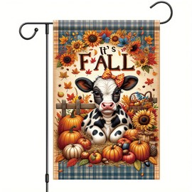 Saoplasa Fall Garden Flag It's Fall Cow Pumpkin Sunflower Flag 12x18 Inch Double Sided for Autumn Yard Small Seasonal Thanksgiving Banner Harvest Outdoor Decor