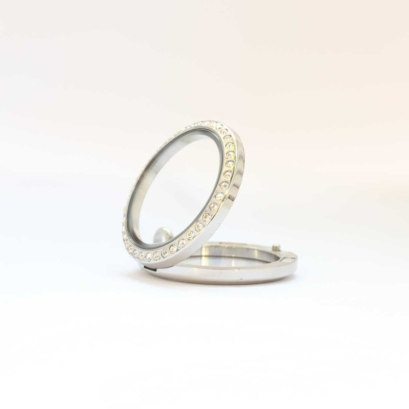 Big Round Sparkle Floating Locket and Round Loop Necklace