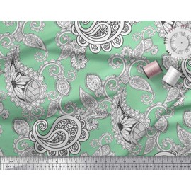 Soimoi Green Rayon Fabric Black Sketch Paisley Fabric Prints by Yard 56 Inch Wide