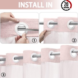 YellyHommy No Hook Shower Curtain with Snap in Liner Set Less Time Waffle Shower Curtain for Bathroom 75" L x 72" W Pink