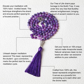 GVUSMIL 8mm 108 Mala Beads Wrap Bracelet Necklace for Yoga Charm Bracelet Natural Gemstone Jewelry for Women Men (Purple Agate)