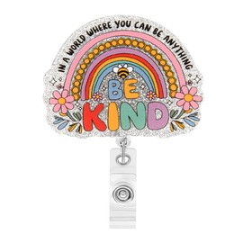 Inspirational Badge Reel Retractable Clip be Kind Bee Cute Nurse Teacher Doctor Social Worker Boss Coworkers Badge Holder Gifts for Women Her Work Office Alligator Clip Badge Accessories