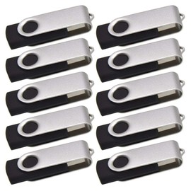 Wholesale 10 Pack 1MB-32GB Bulk Pack USB Flash Drives Swivel Thumb Drive Memory Stick, Black (256MB)