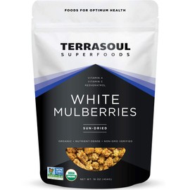 Terrasoul Superfoods Organic Sun-dried White Mulberries, 16 Oz, Sweet Superfood Snacking, Smoothie Booster, and Nutrient-Packed Yogurt Topping