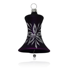 Lauschaer Glas Christmas Tree Decoration Bells Small with Beater Matte Purple with Flower Decoration Pack of 3 Diameter 5 cm Christmas Tree Decorations Mouth-Blown Hand Decorated
