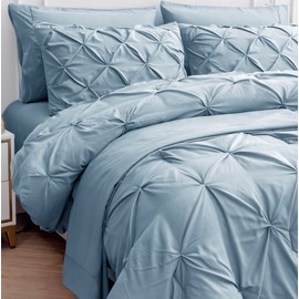 LANE LINEN Twin Comforter Set, 5 Piece Twin Bedding Sets for Boys, Pintuck Twin Size Bed Set, Pinch Pleated Twin Bed in a Bag Set, Twin Bed Comforter Set with Sheets, Pillowcase & Sham - French Blue