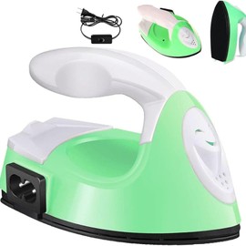 Mini Craft Iron, Mini Heat Press Machine, Small Iron Portable Handy Electric Travel Heat Iron-on with Charging Base Accessories for Transfers, Clothes, Crafts, Patches, DIY (Green)