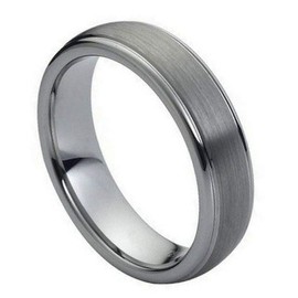 CloseoutWarehouse Tungsten Domed Brushed Center High Polish Ridge Edge Ring Size 5.5