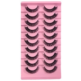 Russian Strip Lashes, False Eyelashes,Natural Wispy Fluffy Lashes,Soft Reusable Hybrid Strip Lashes DD Curl Faux Mink Lashes 10 Pairs Pack (A-09)