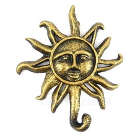 Vintage Sun Face Key Holder Hook Cast Iron Wall Mounted Antique Bronze Gold Finish