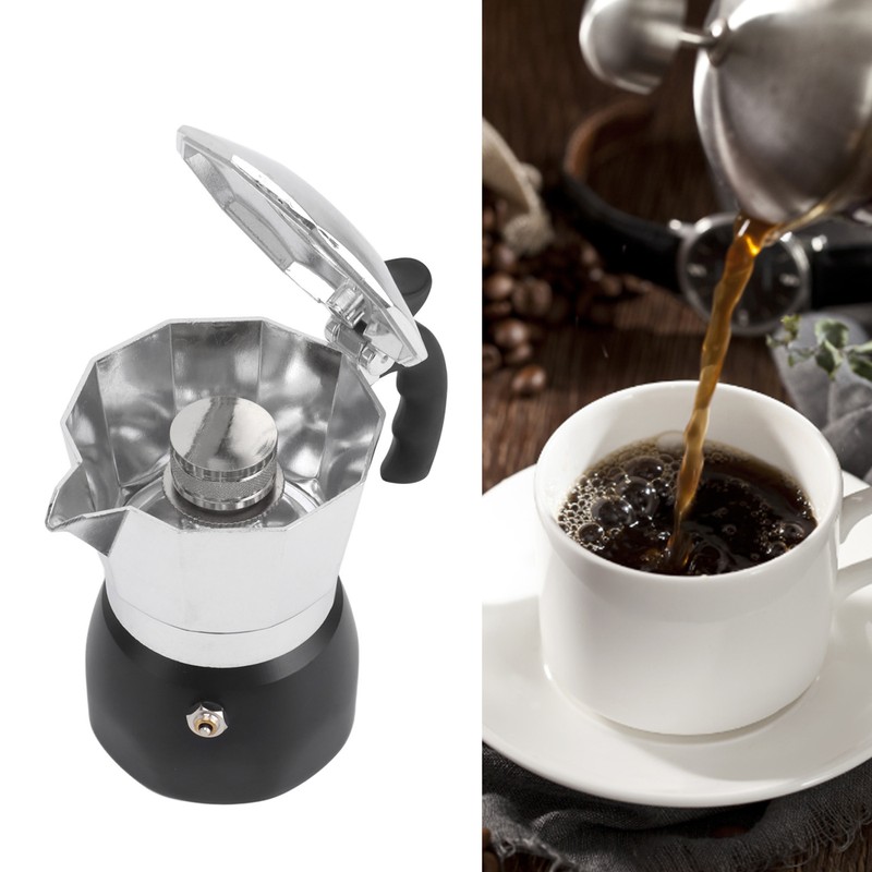 Moka Pot with Double Valve 150ML octagonal Aluminum Moka Stovetop