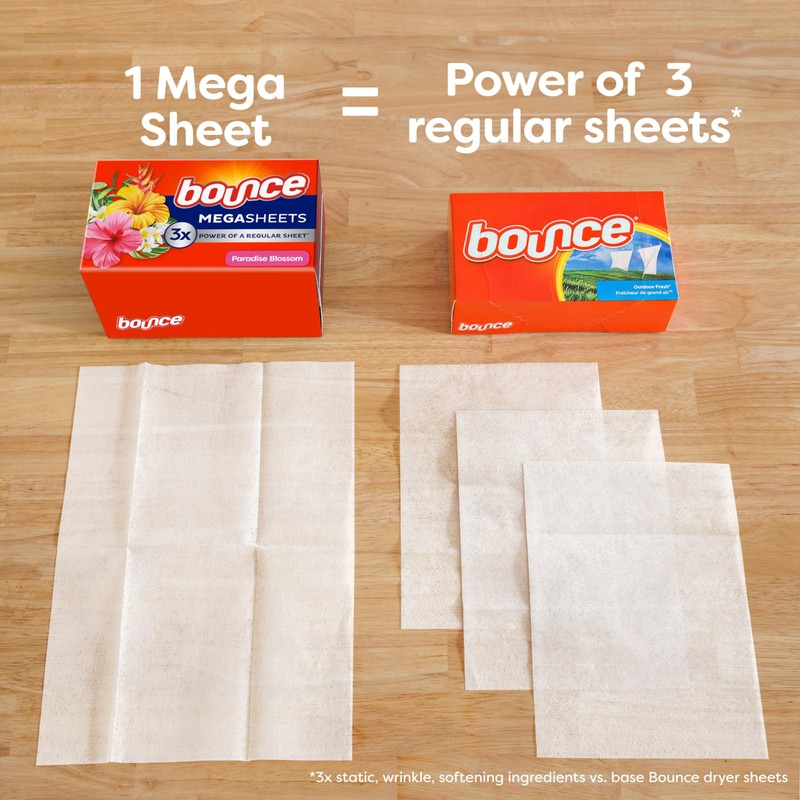 Bounce Mega Dryer Sheets, Paradise Blossom, 180 Count, Mega Fabric