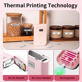 Label Maker Machine with Tape, Label Makers with Multiple Templates, Mini Label Maker Widely Used in Home Office School Organization, Bluetooth Label Printer Easy to Use for Small Labels, Pink