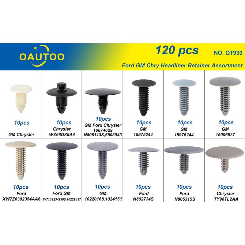 OAUTOO 120pcs Roof Headliner Retainer Clips Assortment for GM Ford