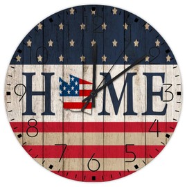 Autravelco Wooden Wall Clock Non-Ticking Quartz Battery Operated Independence Day Home Washington Vintage Wall Clocks Patriotic Stars and Stripes Wall Decor for Fitness Room Patio Pool 15 Inch